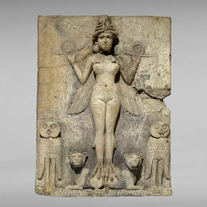 Babylonian Burney Relief Queen of the Night Goddes relief carving plaque/ İnanna statue/ İshtar Statue/ Ereshkigal relief