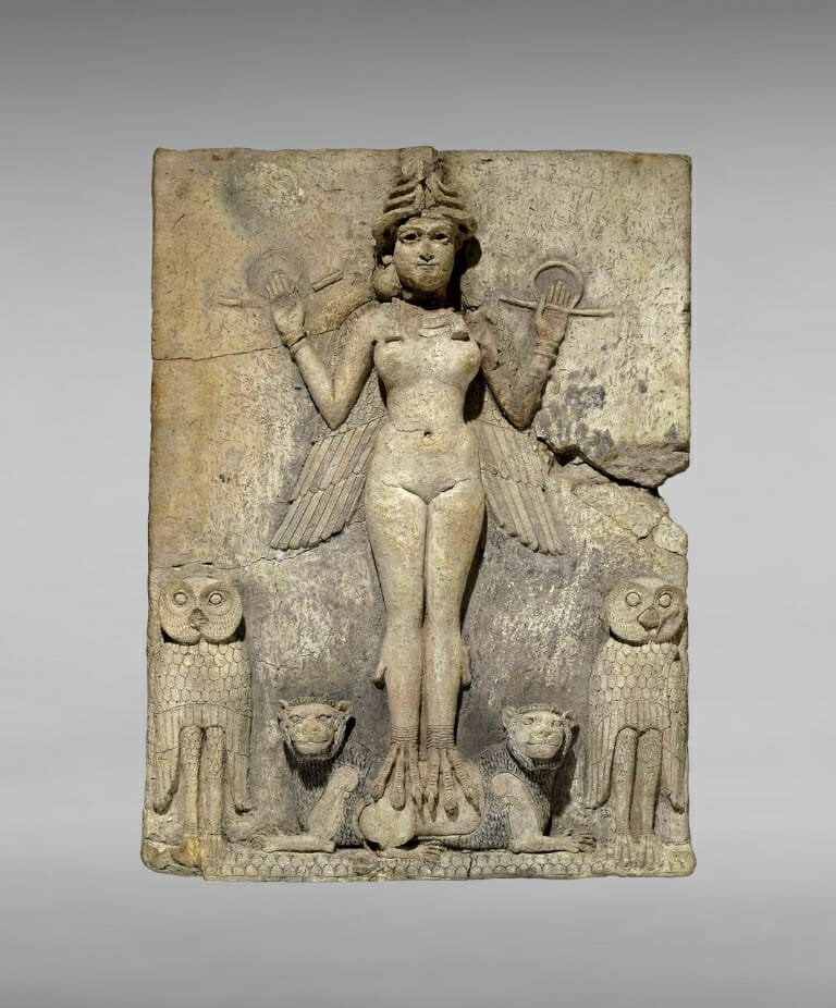 Babylonian Burney Relief Queen of the Night Goddes relief carving plaque/ İnanna statue/ İshtar Statue/ Ereshkigal relief