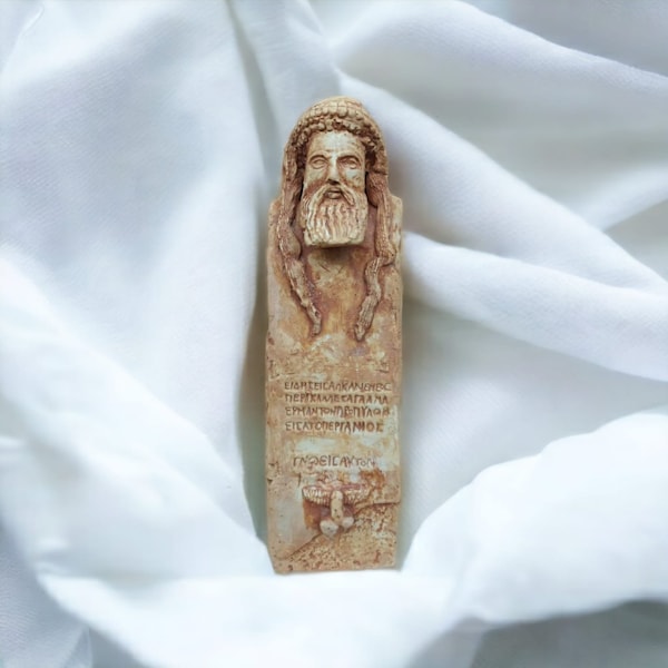 Hermes-zuil, replica Grieks-Romeinse god (27 x 8 x 7 cm)