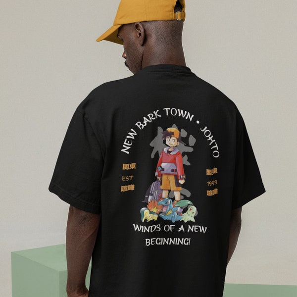 Nouveau T-shirt graphique Bark Town Pocket Monsters avec imprimé sur le devant et dans le dos Chemise anime de style japonais Idée cadeau cadeau pour lui pour elle