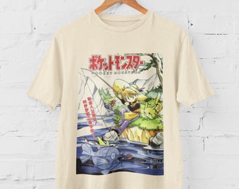 Japanese Retro Vintage Pocket Monsters Cover Graphic Tee Anime T-shirt Gift Idea Present For Him For Her