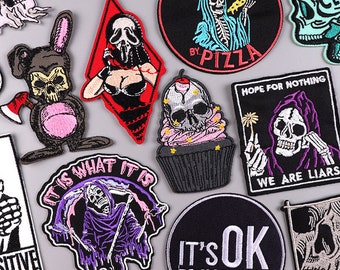 Horror Skull/Movie Embroidered Patches, Clothes DIY, Punk Sew Embroidery Patch, Iron On for Clothing, Ironing Stickers, Unique Decor