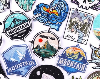 Outdoor Hiking & Camping Iron-On Patches, Unique DIY Embroidery Designs for Nature Enthusiasts, Ideal for Jeans, Jackets, Backpacks