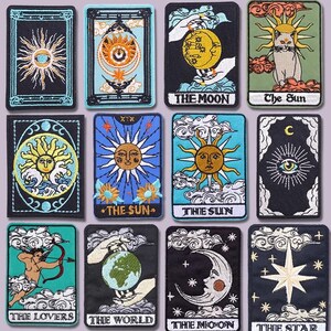 Moon Sun Tarot-patch – opstrijk- of naaiborduurwerk hemel | Witchy Mystic-patch voor jas, tas, kleding | Appliqué maanfase
