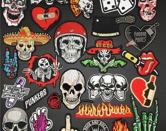 Skull Patches on Clothes, Iron on Stripe, Embroidery Badges, Sewing DIY Decoration, Clothing Stickers, Punk Appliques, Unique Emo Design