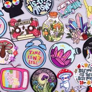 Diamond Flower Embroidery Patch, Mushroom Iron On Patches for Clothing, TV Cartoon Sticker, Unique DIY Clothes Decor and Fashion Appliques
