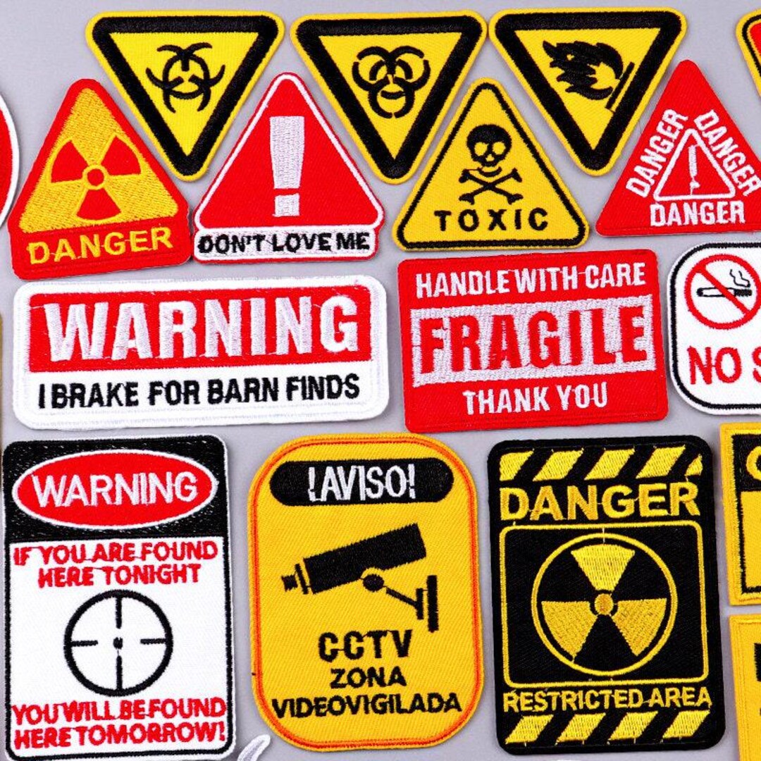 Warning Signage Patch, Iron Onfor Clothing, Danger Warning Sign ...