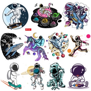 Petite applique d'astronaute en dessin animé, transfert thermique pour vêtements, Stickers planètes spatiales à faire soi-même, transferts thermocollants, lavable, design unique