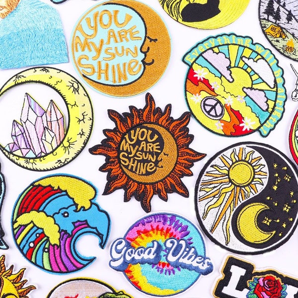 Sunny Summer Good Vibes Iron-On Patches for Clothing, DIY Embroidery Patches with Unique Designs, Patches for Jeans, Jackets and Backpacks