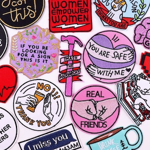 Empowerment-thema geborduurde patches, vrouwelijke cartoonapplicaties, opstrijkbaar voor doe-het-zelfkledingdecor Briefbadges voor feministische uitdrukkingen