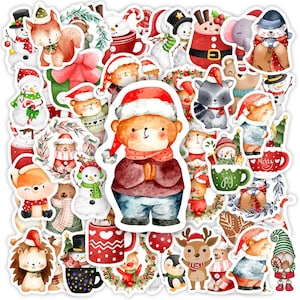 Pegatinas navideñas, bonitas pegatinas de dibujos animados para hacer álbumes de recortes, pegatinas infantiles de PVC impermeables, divertido juguete para Año Nuevo, decoración para portátil y teléfono.