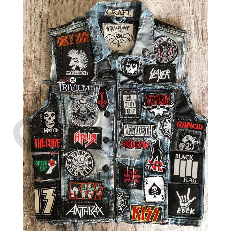 Denim Jacket With Rock Band Patches Etsy Australia