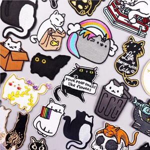 Parches bordados de gato arcoíris de dibujos animados, apliques de animales DIY, parches para ropa, pegatinas únicas para ropa, decoración divertida