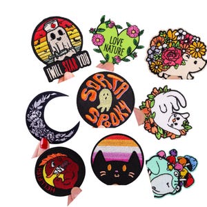 Cartoon kikker en kat (2), opstrijkbare borduurwerk dieren appliqués, kleding en jeans DIY decor, opnaaibare stickers, unieke mode-accenten