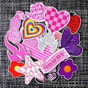 Hart 15 STKS Aardbeienvlinder roze opstrijkpatch, geborduurde stoffen stof, naaien voor kleding, unieke kledingaccessoires, DIY-mode