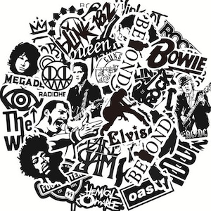 Retro Musik Rock Punk Band Aufkleber, cooler Schwarz-Weiß-Graffiti-Karikaturaufkleber, Telefon, Wasserflasche, Notebook-Aufkleber, einzigartiges DIY-Dekor