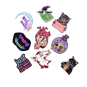 Frog and Cat Cartoon Patches (5), Iron On Embroidery Animal Appliques, Clothes and Jeans DIY Decor, Sew-On Stickers, Unique Fashion Accents