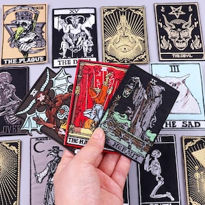 Écussons de carte de tarot punk emo (1) - Ensemble de broderie gothique thermocollant pour vestes, sacs, sweats à capuche - Cadeau esthétique occulte wicca