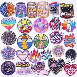 Cartoon Embroidery Patch (2), Space Flower Animal, Iron On Patches for Clothing, Clothes Jacket Sew, DIY Unique Appliques, Creative Decor