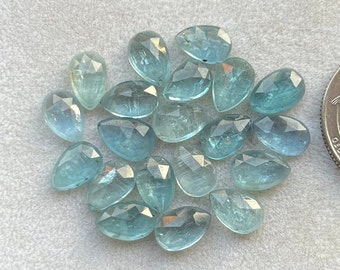 6x9mm Top Quality Pear 15 pcs Lot Natural Aqua Kyanite Rosecut Loose Gemstone For making Jewelry and Rings