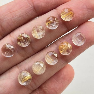 8mm Golden Rutile Round Shape 10 pcs Rosecut Gemstone - Top Quality Rose Cut Flat Back Gemstone 10 Pieces Lot For Jewelry Making,
