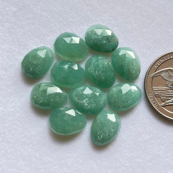 Tranche d'amazonite verte naturelle coupée en rose - Lot de 10 pierres précieuses de qualité supérieure coupées en rose à dos plat pour la fabrication de bijoux, pendentif, bague