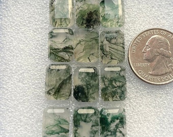 6pcs Lot 10x14mm Moss Agate Stepcut Flatback Gemstone , Gemstones Used For Jewelry Making