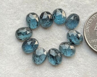 7x9mm Oval 10 pcs Lot Natural Teal Moss Kyanite Rosecut Loose Gemstone For making Jewelry and Rings