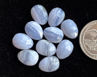 Natural Blue Lace AgateRosecut Slice - Top Quality Rose Cut Flat Back Gemstone 10 Pieces Lot For Jewelry Making, Pendant, Ring