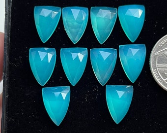 Paraiba Color Onyx Rose Cut -Shield Shape - Top Quality Rose Cut Flat Back Gemstone 10 Pieces Lot For Jewelry Making, Pendant, Ring