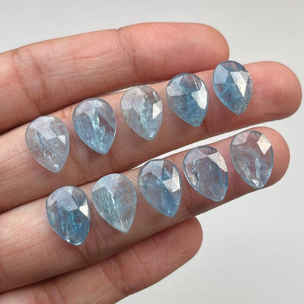 Aquamarine Kyanite 10x14mm Pear Rosecut Gemstone - Top Quality Rose Cut Flat Back Gemstone 10 Pieces Lot For Jewelry Making