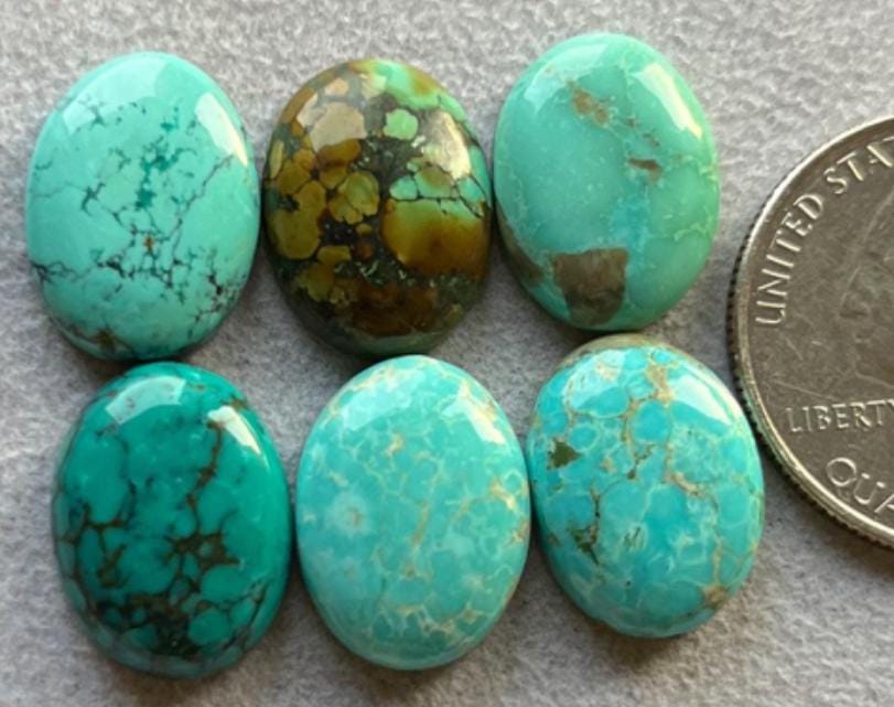 6 pcs Pack 12x16mm Oval Natural Tibetan Turquoise Cabochon For Jewelry Making Art