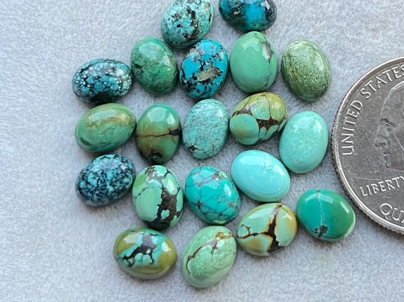 20 Pcs Pack 6x8mm Oval Natural Tibetan Turquoise Cabochon for