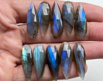 6 pcs Pack Pear Shape, Blue Labradorite  Rose Cut Gemstone, 10x30mm Pear, Flatback Rose Cut Gemstones Used For Jewelry Making