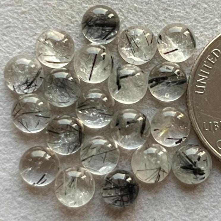 20 pcs Lot 6mm Round Black Rutile Cabochon Loose Gemstone For Making Jewelry