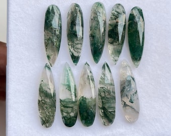 6 pcs Pack Pear Shape, Moss Agate Rose Cut Gemstone, 8x30mm Pear, Flatback Rose Cut Gemstones Used For Jewelry Making