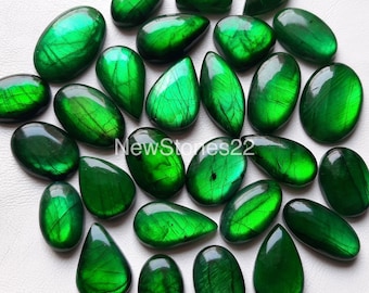 New Green Dyed Labradorite Cabochon By Weight With Different Shapes And Sizes Used For Jewelry Making