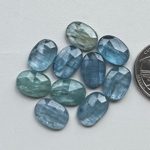 Aquamarine Kyanite 10x14mm Oval Rosecut Gemstone - Top Quality Rose Cut Flat Back Gemstone 10 Pieces Lot For Jewelry Making, Pendant, Ring