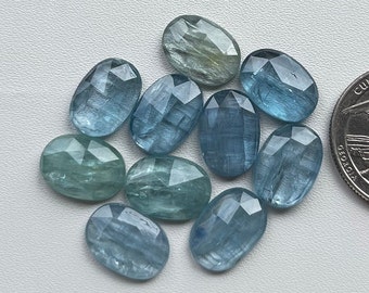 Aquamarine Kyanite 10x14mm Oval Rosecut Gemstone - Top Quality Rose Cut Flat Back Gemstone 10 Pieces Lot For Jewelry Making, Pendant, Ring