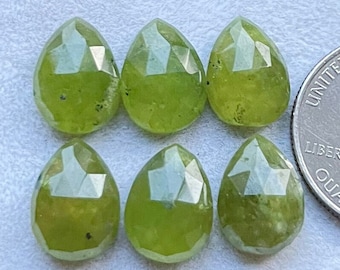 10x14mm Pear Vesuvianite Rosecut - Top Quality Flat Back Gemstone 6 Pieces Lot For Jewelry Making, Pendant, Ring