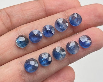 Blue Kyanite 8mm 10 pcs Rosecut Gemstone - Top Quality Rose Cut Flat Back Gemstone 10 Pieces Lot For Jewelry Making, Pendant, Ring