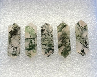 Lote de 5 piezas de 10 x 30 mm, ágata musgosa tallada en escalón, gema tallada en escalón de 10 x 30 mm en forma de pera, gemas talladas en escalón de reverso plano utilizadas para la fabricación de joyas.
