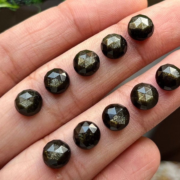 8mm Golden Obsidian Round Shape 10 pcs Rosecut Gemstone - Top Quality Rose Cut Flat Back Gemstone 10 Pieces Lot For Jewelry Making,