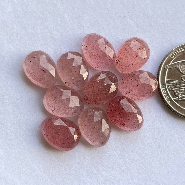 Tranche de fraise naturelle taillée en rose - Lot de 10 pièces de pierres précieuses de qualité supérieure coupées en rose à dos plat pour la fabrication de bijoux, pendentif, bague