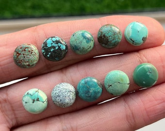 Natural Tibetan Turquoise 10mm 10 pcs Cabochon - Top Quality Flat Back Gemstone 10 Pieces Lot For Jewelry Making, Pendant, Ring