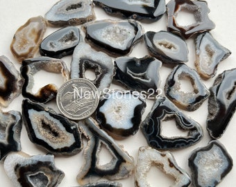 New Black Brown Geode Polished Slabs / Geode Slices / Purple Druzy Agate Slices / Wire Wrapping, Necklace Stones / 1 inch to 2 inches