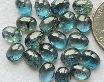 6x8mm Oval 20 pcs Lot Natural Teal Moss Kyanite Cabochon Loose Gemstone For making Jewelry and Rings