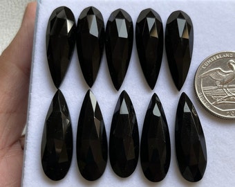 Paquet de 6 pierres précieuses en forme de poire, onyx noir, taille rose, poire 10 x 30 mm, pierres précieuses taille rose à dos plat utilisées pour la fabrication de bijoux