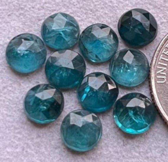 Paraiba Kyanite 7mm 10 pcs Rosecut Gemstone - Top Quality Rose Cut Flat Back Gemstone 10 Pieces Lot For Jewelry Making, Pendant, Ring