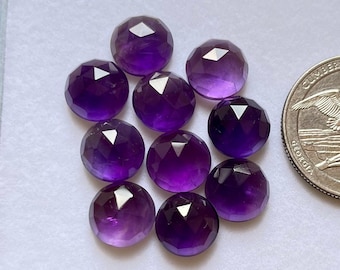 10mm Natural Amethyst Rose Cut Rounds - Top Quality Amethyst Rose Cut Flat Back Gemstone 10 Pieces Lot For Jewelry Making, Pendant, Ring